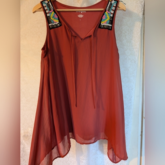 Wrangler Tops - Wrangler Orange Beaded‎ Detail Sleeveless Top Sz. Large
